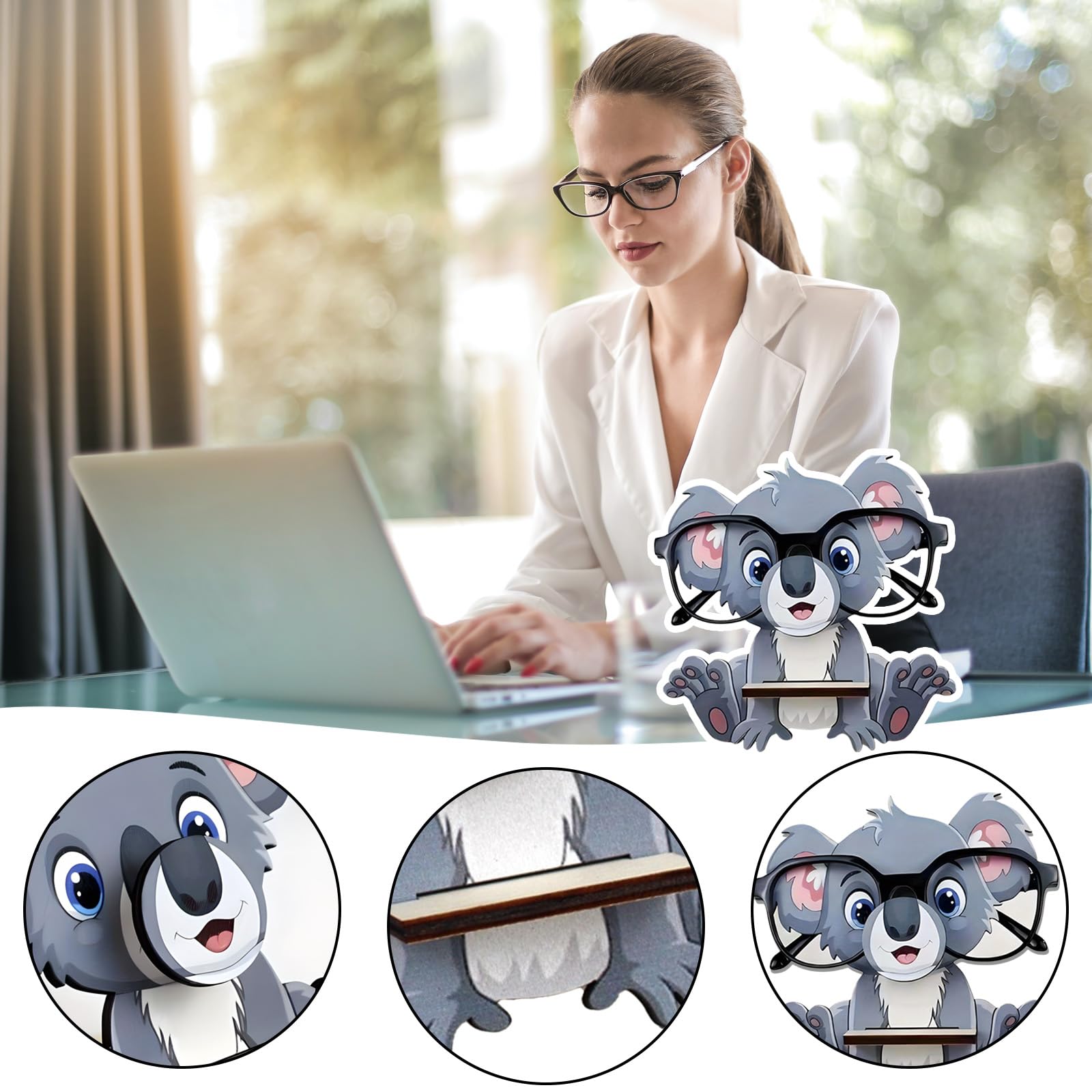 Porta Occhiali Legno Animali, Porta Occhiali da Tavolo, Supporto per Occhialis da Vista e Sole in Legno Espositore con Forma Koala per Casa Ufficio e Scrivania