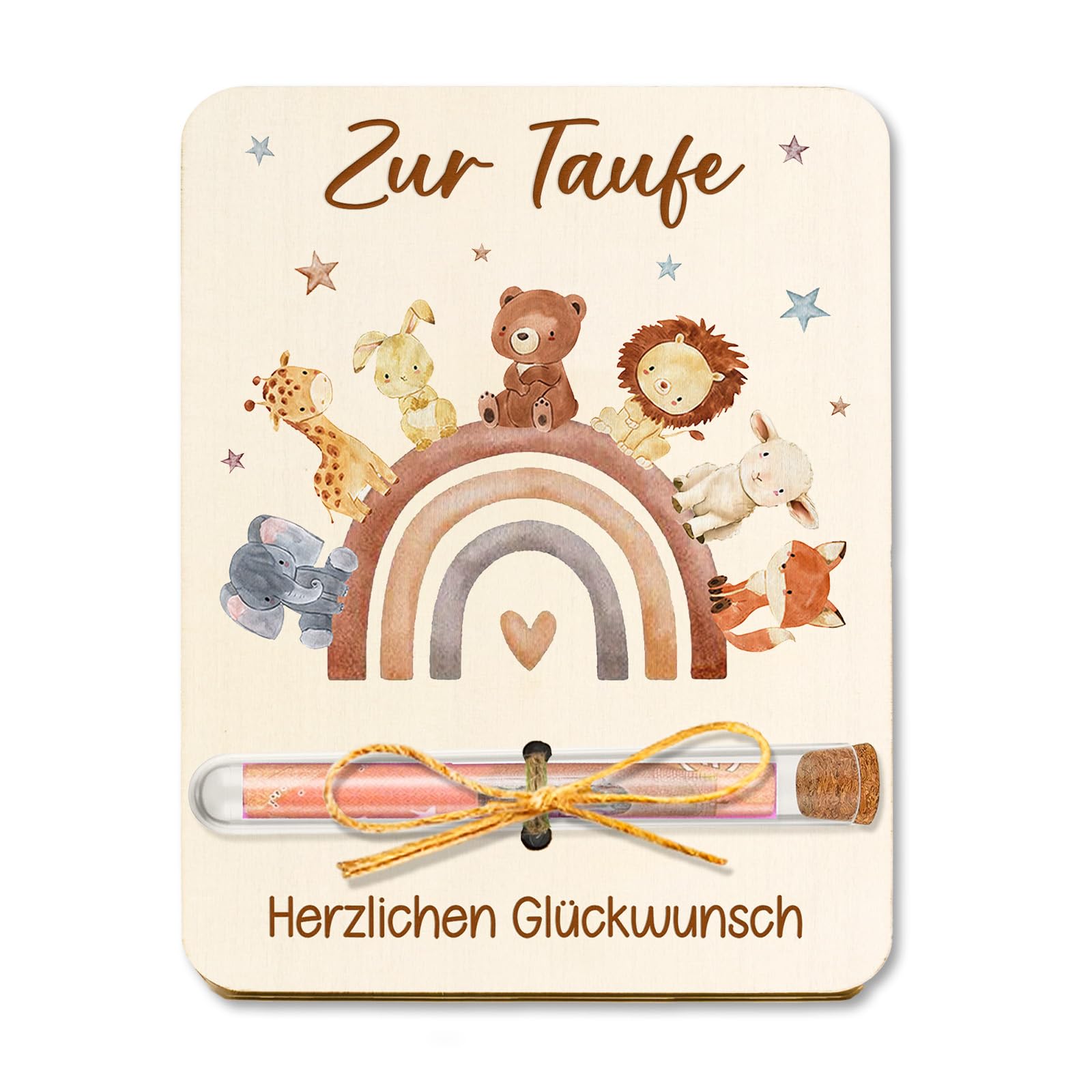 Happirra Taufgeschenke für Mädchen Jungen, Geldgeschenk Verpackung für Taufe Mädchen Junge, Taufkarte Holz mit Reagenzgläser, Taufe Geschenk
