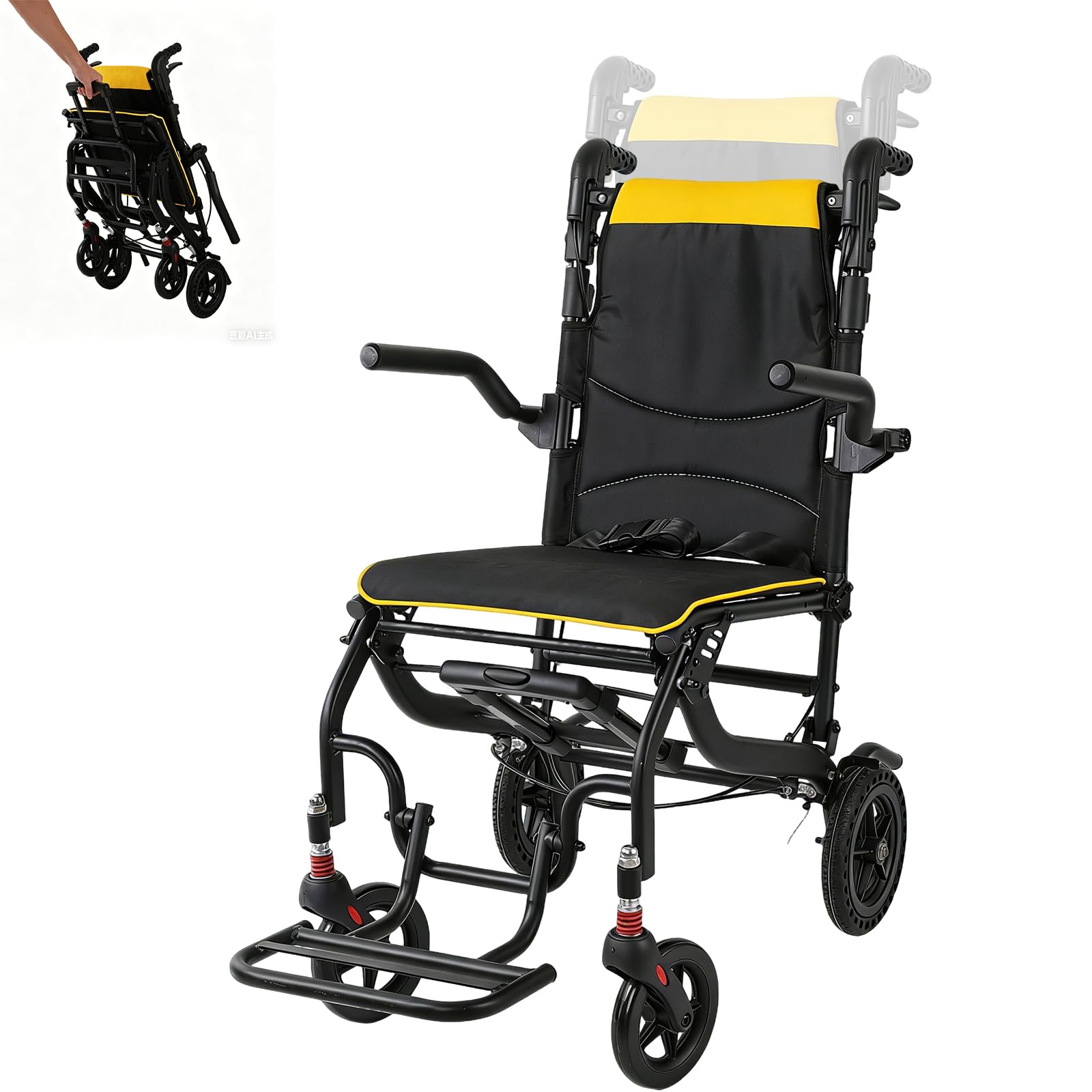 Silla de ruedas plegable ligera 2026, respaldo ajustable, neumáticos de panal de abeja de, sillas de transporte con mango telescópico, reposapiés plegables y reposabrazos, hasta 100kg