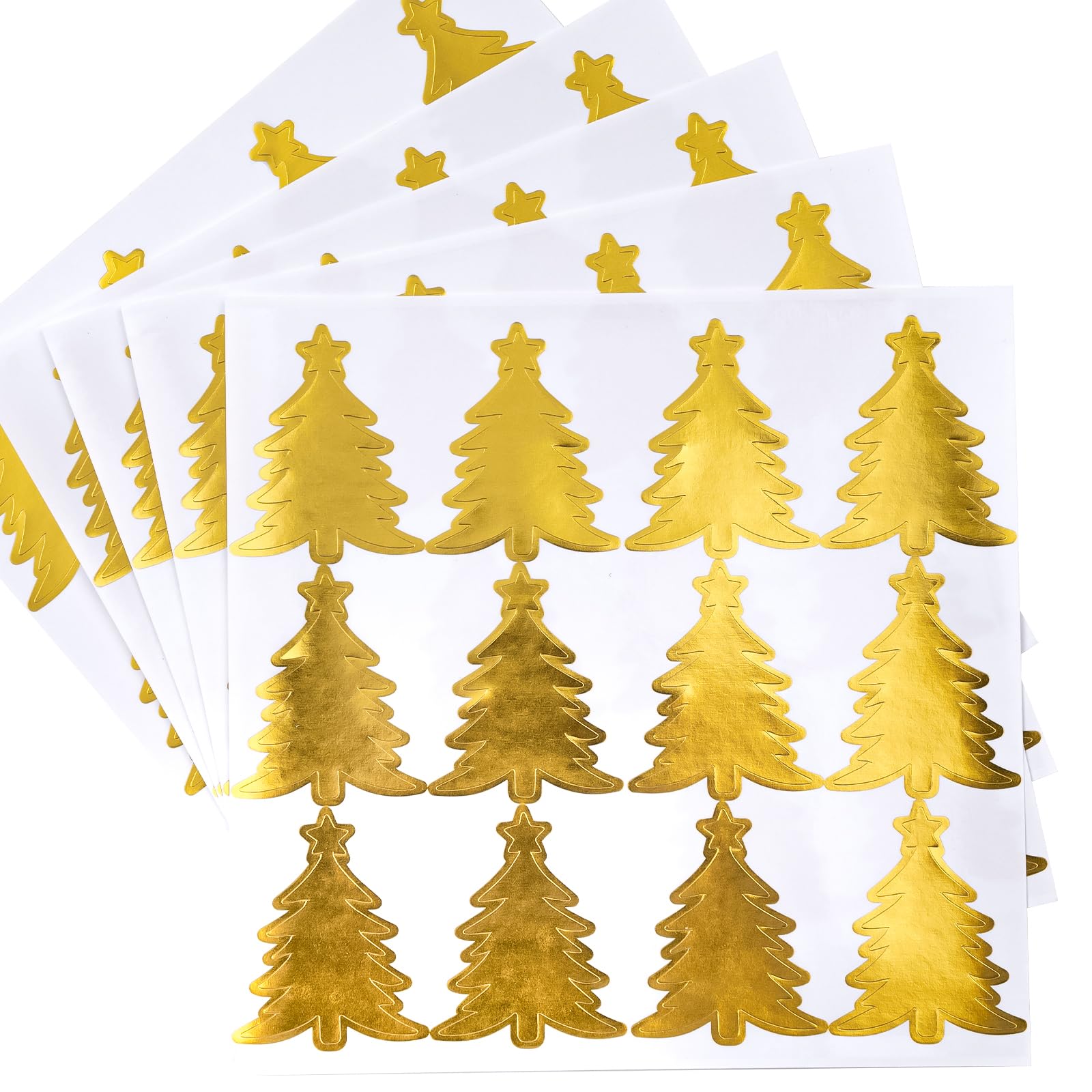 WRAPAHOLIC Gold Christmas Tree Stickers Roll - Gold Foil Design, 2 x 1.6 Inch, 500 Total Labels, Perfect for Christmas, Gift Wrap & Shipping and