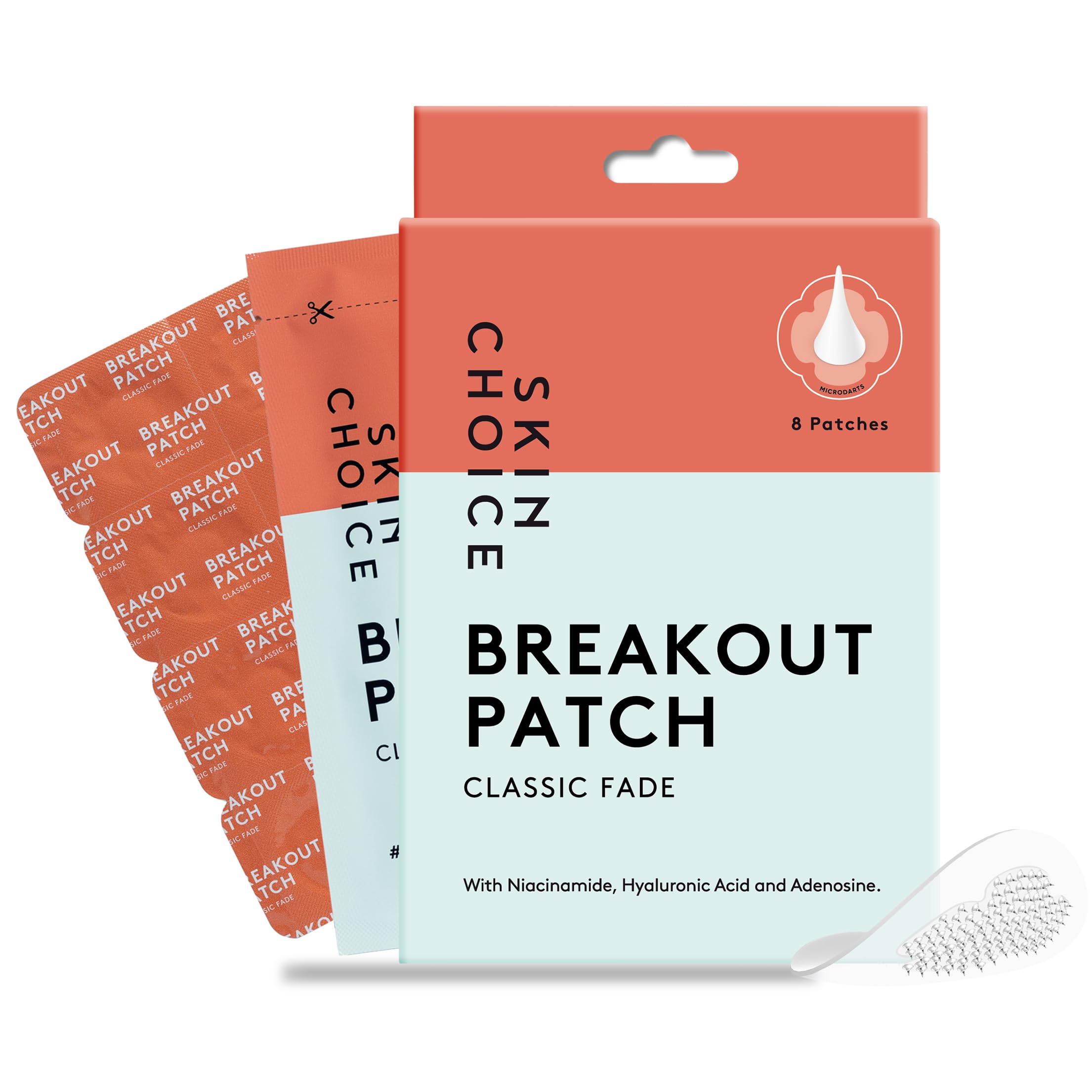 SKIN CHOICE Fade Dark Spots Microdart Pickelpflaster mit Niacinamid, Hyaluronsäure, Ectoin, Blemish Hydrocolloid Dots für Akne-Spot-Pflaster, vegan, tierversuchsfrei (8er-Pack)