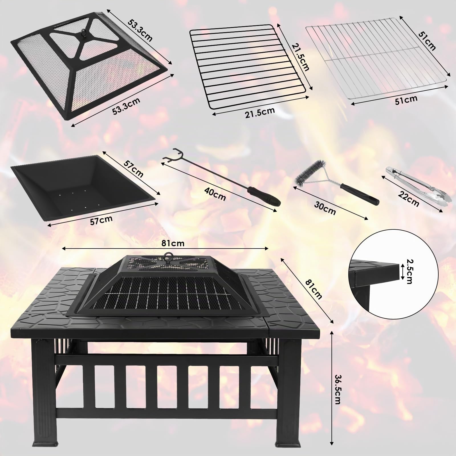 LIFERUN Braciere Barbecue con Griglia Esterno, 81cm Braciere da Giardino | Braciere da Esterno in Ferro,con Griglia, Attizzatoio,Parascintille, Copertura Impermeabile,Pinze per Grill,Spazzola,4 Gamba