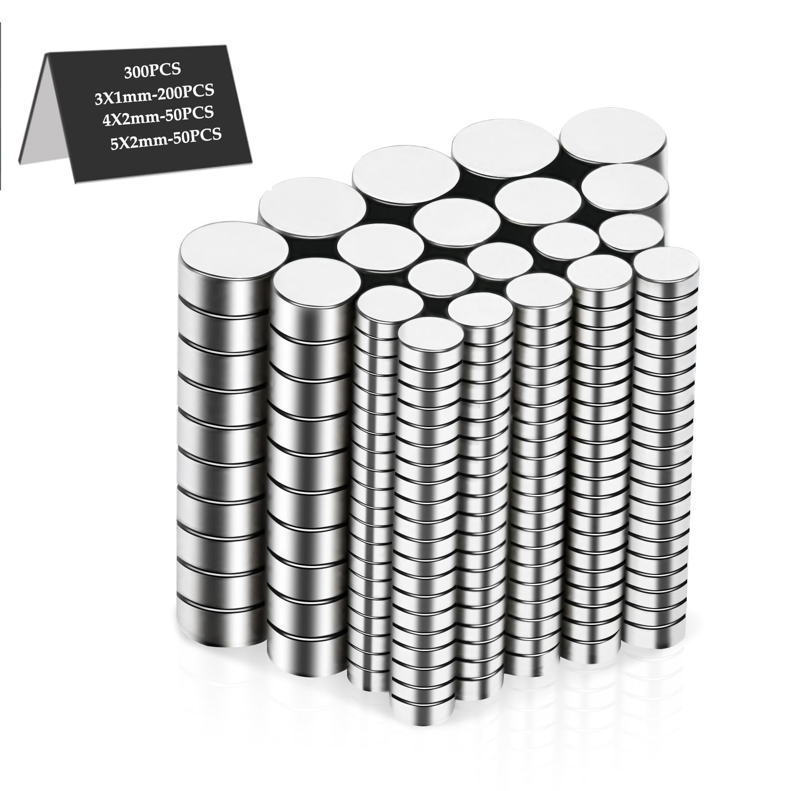 MIN CI Small Magnets 300Pack Fridge Magnets, Round Magnet 3 Sizes Mini Magnet for Crafts Neodymium Magnete for Whiteboards (200Pack 3x1mm 50Pack 4x2mm 50Pack 5x2mm) — image 1