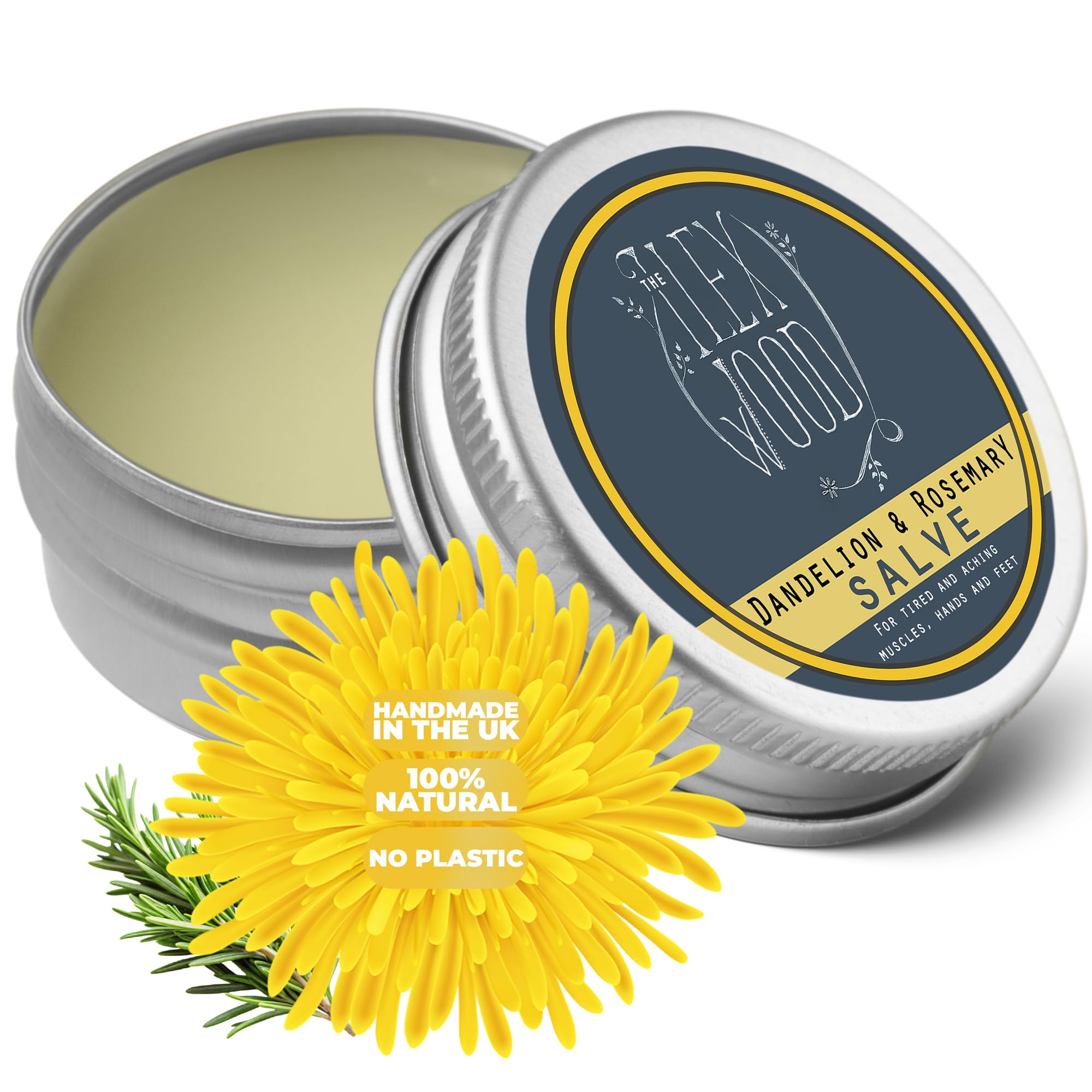 The Ilex Wood - All-Natural Skin Balm - Dandelion and Rosemary Salve - 100% Natural, vegan, Massage Balm, Sore Muscles, Dry Skin, cruelty free, handmade in the UK - 100ml
