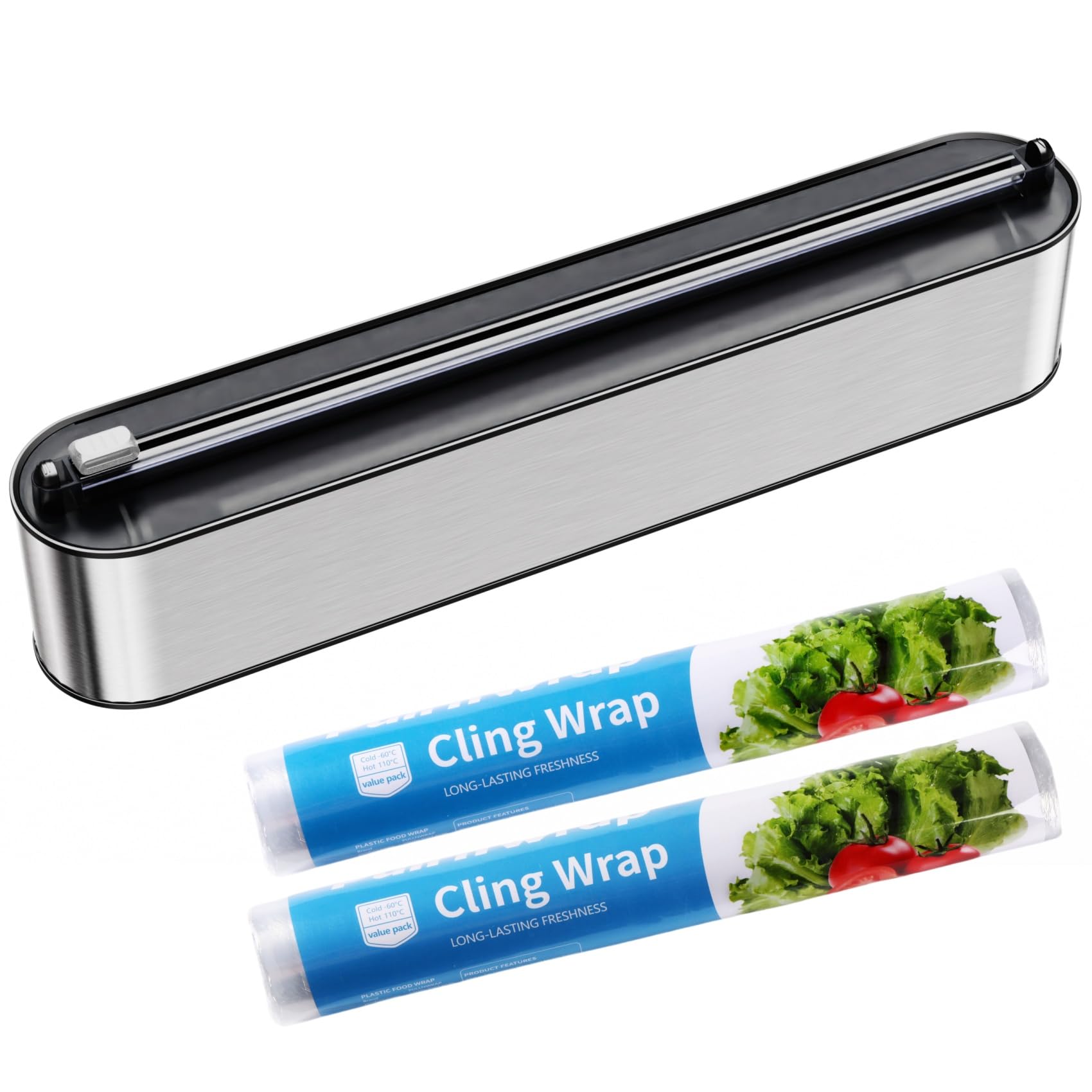 Quasziwa Aluminum Foil & Plastic Wrap Dispenser with Cutter - Magnetic & No-Drill Wall Mount, Stainless Steel Design, Space-Saving Kitchen Organizer
