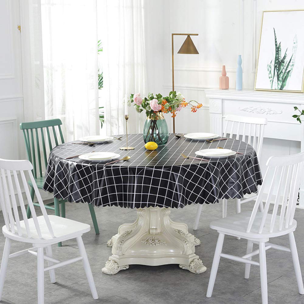 JUNJUN large round Pastoral PVC Round Table Cloth Waterproof Oilproof Floral Printed Lace Edge Plastic Table Covers Anti Hot Coffee Tablecloths Round 78inch 200cm