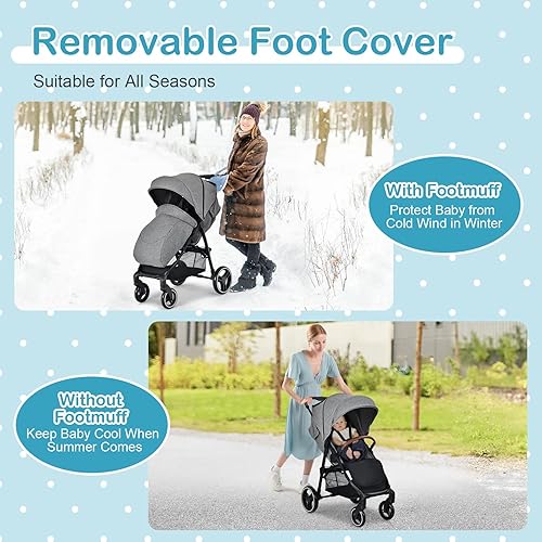 Miniatura 3 de HONEY JOY Cochecito de bebé, plegable de paisaje alto con cubierta para pies, respaldo y toldo ajustables, ruedas de suspensión y cesta de