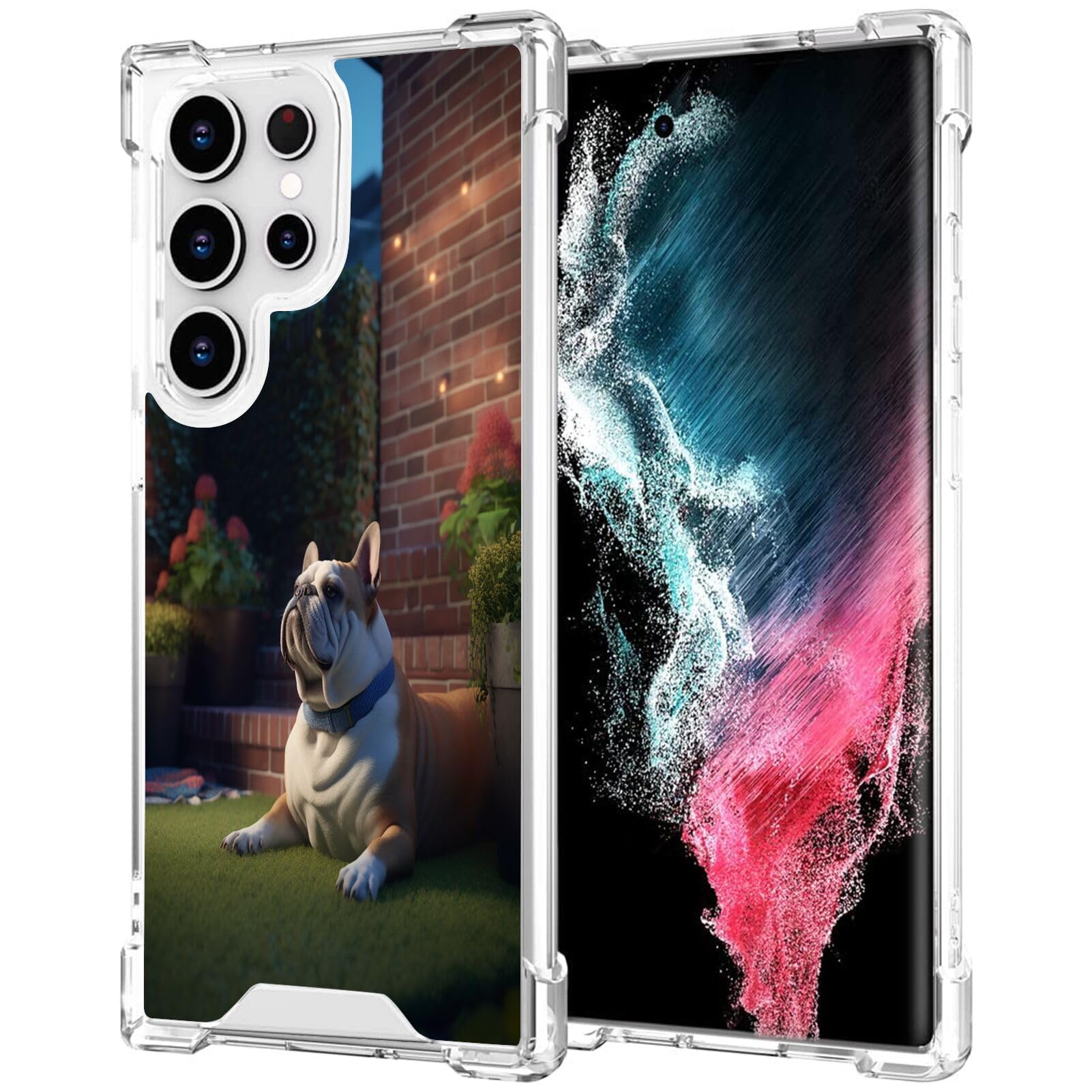 DAFEI Transparent Phone Case for Samsung Galaxy S23 Ultra with Bulldog Designer Art32 Pattern Clear Four-Corner Airbag Reinforced Anti-Scratch and Shock-Proof Protective Phone Cover