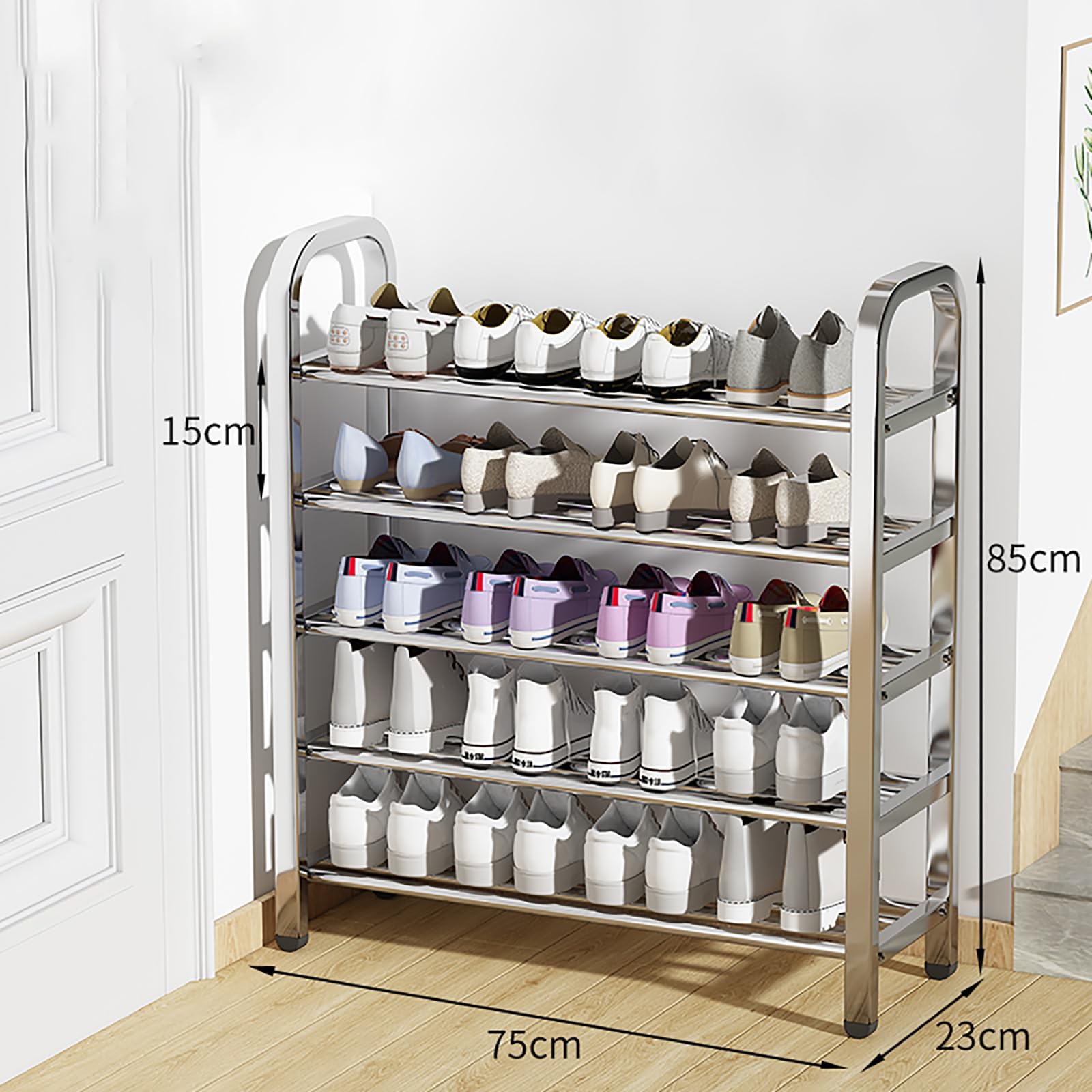 YHQZNLXQ Éère à Chaussures en Acier Inoxydable à 6 Niveaux – Éère de Rangement Multicouche Haute capacité pour entrée, Peu encombrante, Organisateur de Chaussures pour Porte Petits espaces