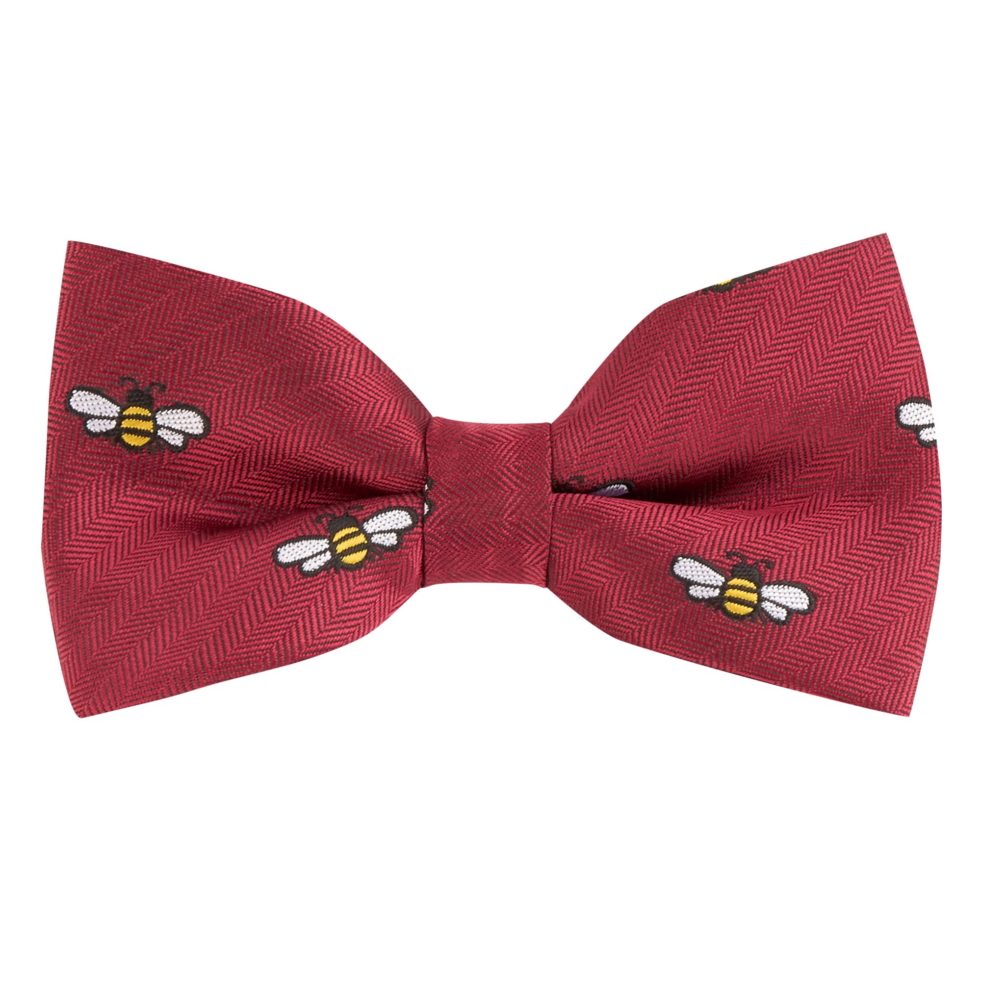 King & Priory Bee Burgundy Red Herringbone Embroidered Bow Tie