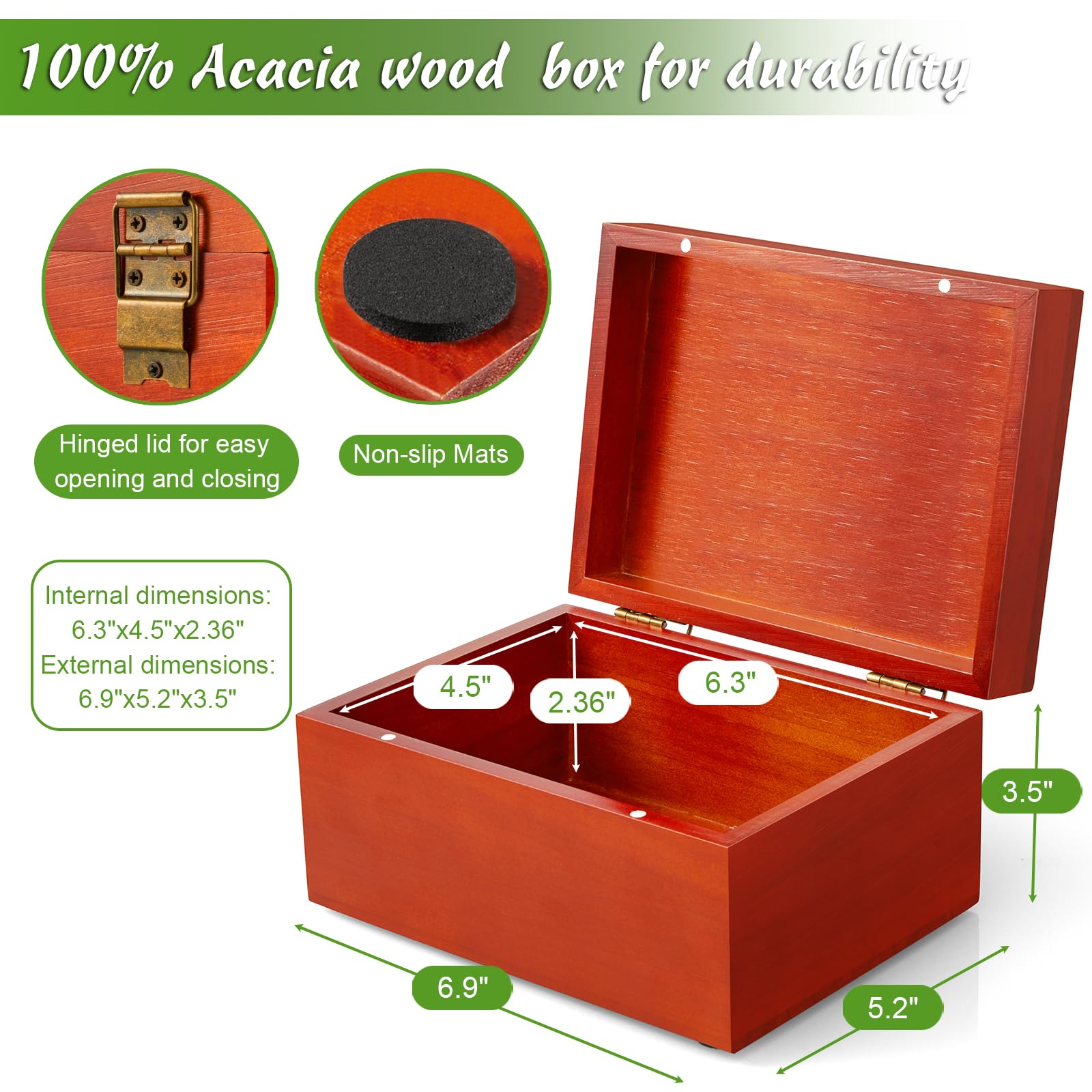 DRASTAR Caja de recuerdos de madera con tapas, caja de recuerdos de madera, caja de recuerdos, pequeña caja de madera decorativa, color marrón