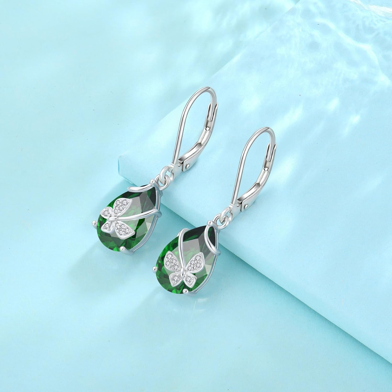 Butterfly Drop Dangle Earrings 925 Sterling Silver Teardrop Leverback Earrings Birthstone Jewelry for Women - Image 5