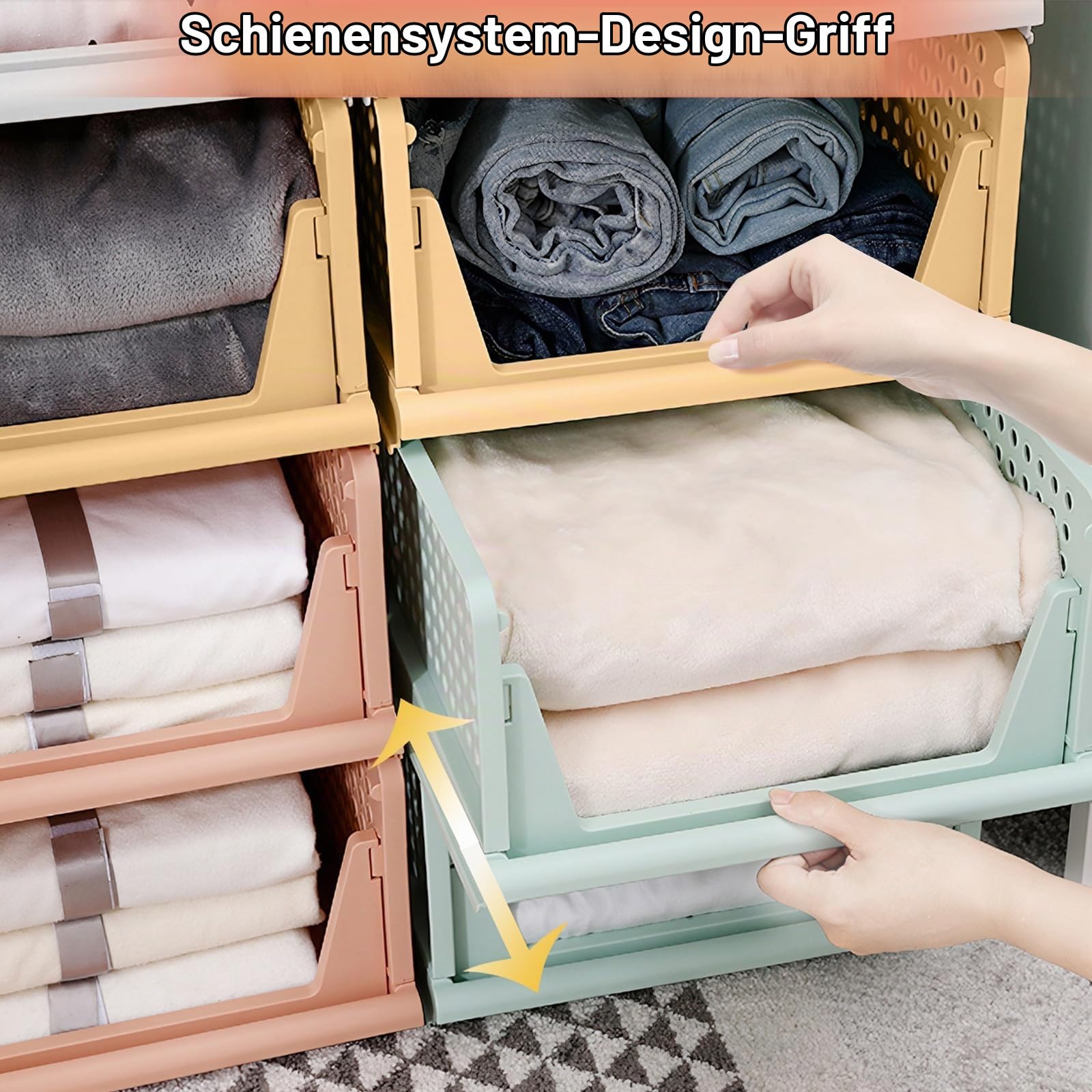 Diealles Shine Stapelbare Schubladenboxen, 8 Stück Kleiderschrank Organizer Ausziehbar, Plastik Schubladeneinsatz Kleiderschrank, Faltbare Schrank Schubladen Für Kleidung Schrank Speisekammer(Farbe)