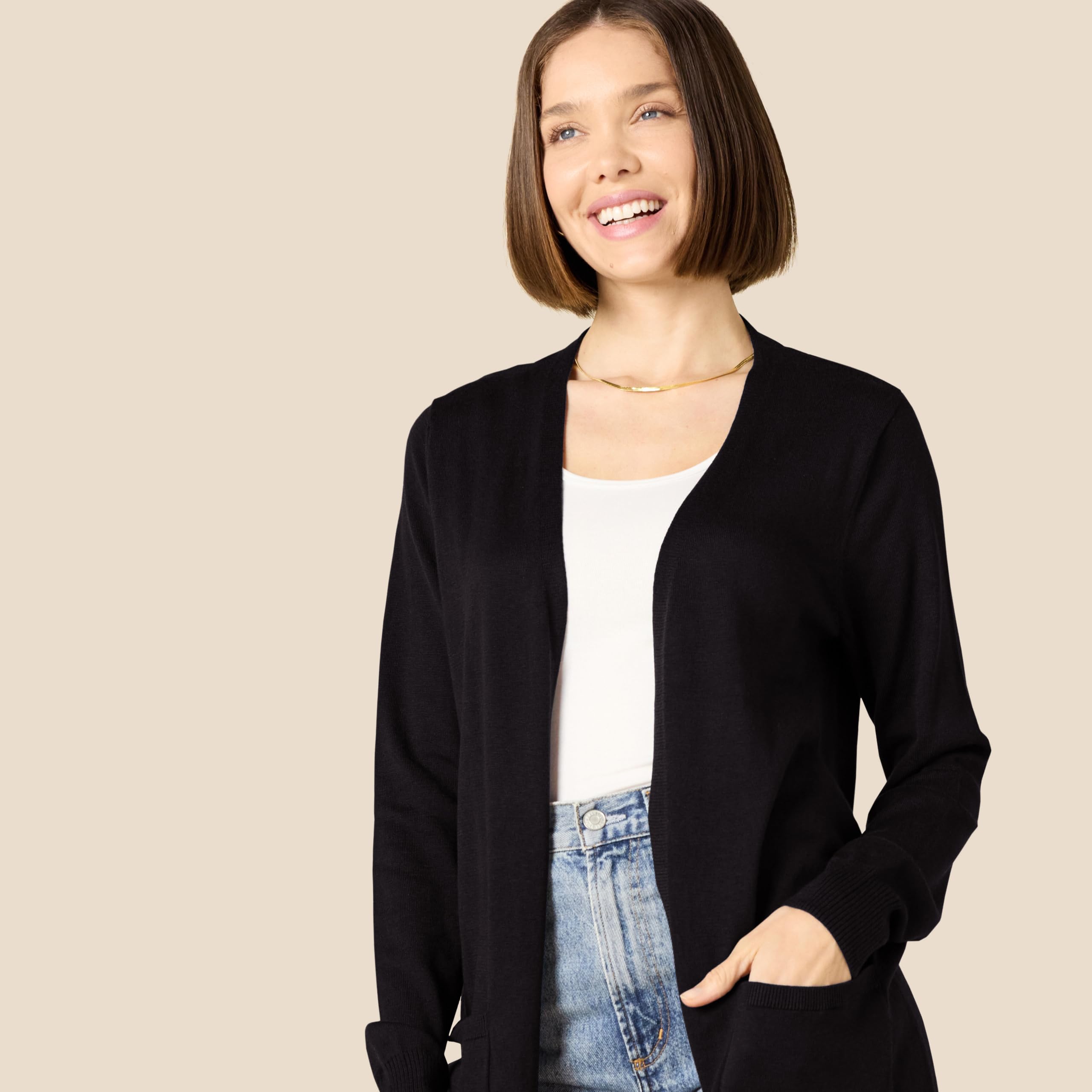 Amazon Essentials Femme Cardigan Léger à Manches Longues et Ouvert sur le Devant (Disponible en Grande Taille)