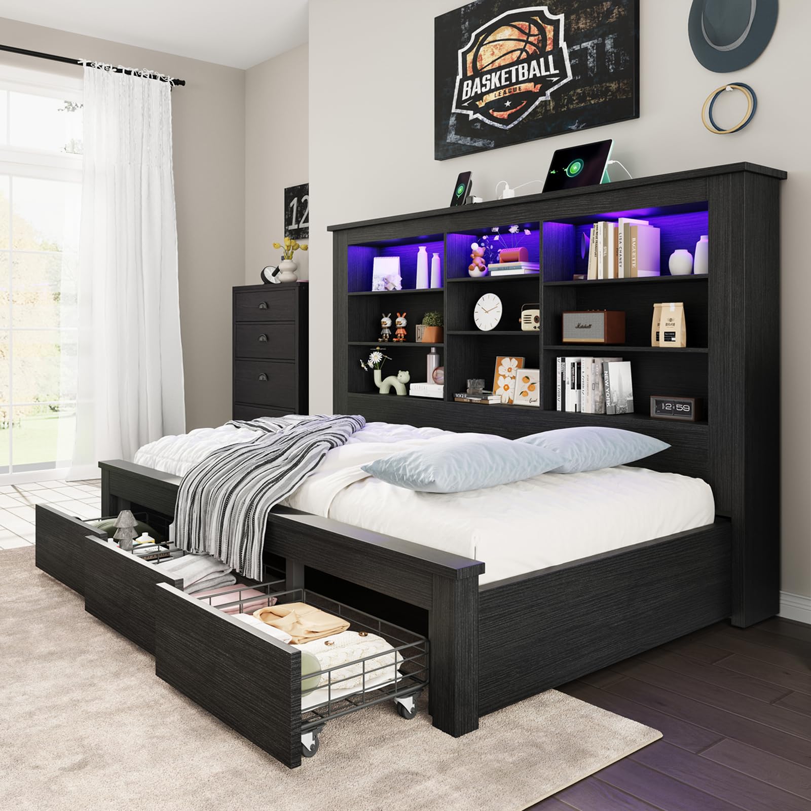 Jocisland Twin Bed Frame with Storage Drawers