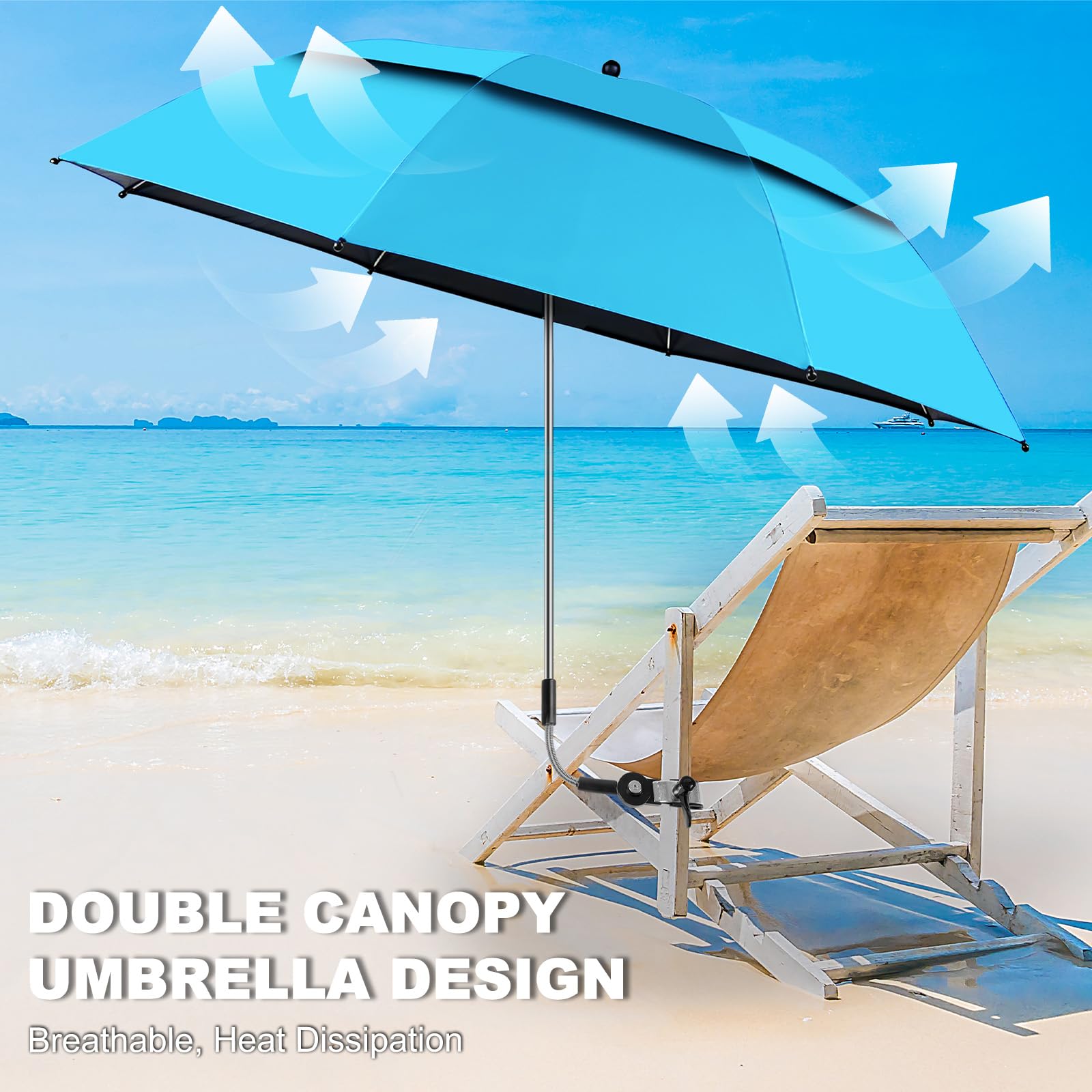 panthem 2er-Pack Sonnenschirm Strand für Stuhl mit Klemmhalterung, UPF 50+ 360° verstellbarer, kompakter Strandschirm für Strandstuhl, Liegestuhl, Campingstuhl, Rollstuhl, Kinderwagen, Reise
