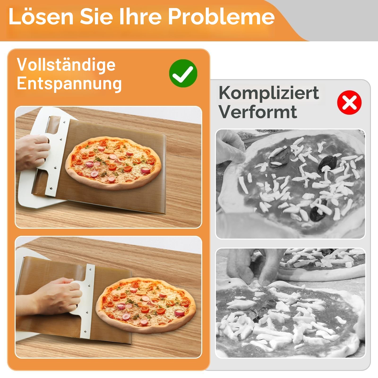 Gleitender Pizzaschieber Perfekt zum Übertragen von Pizzen - Pizzaschäler Mit Griff, Pizzaschälpaddel, Küchen-Pizzaschaufel-Backwerkzeug, Rollbar (2)