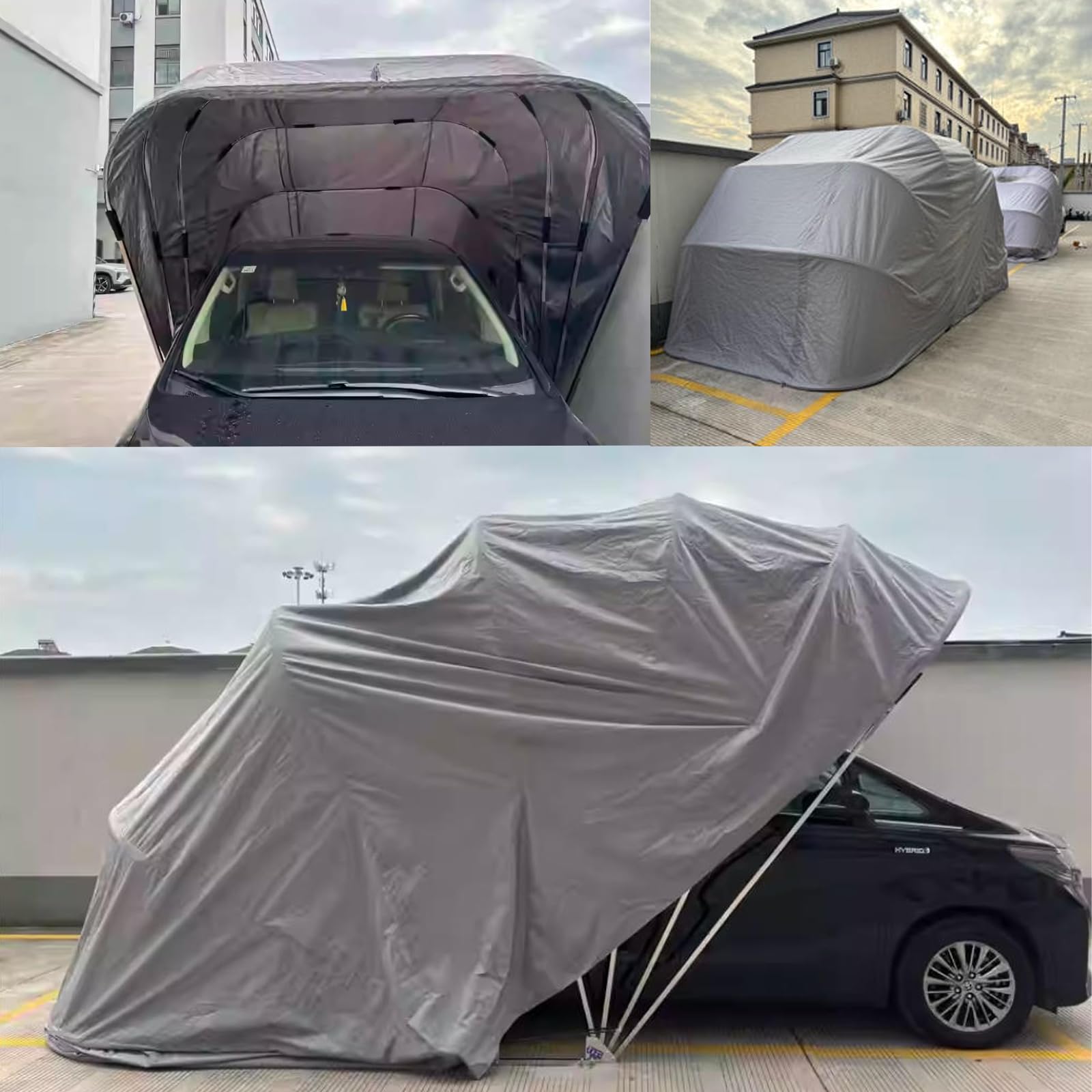 Garage Pieghevole Semiautomatico Inox Spessore Carport Resistente Venti 129km/h Protezione Anti-Grandine Telaio 300kg Grigio 5,9x2,7x2,45m
