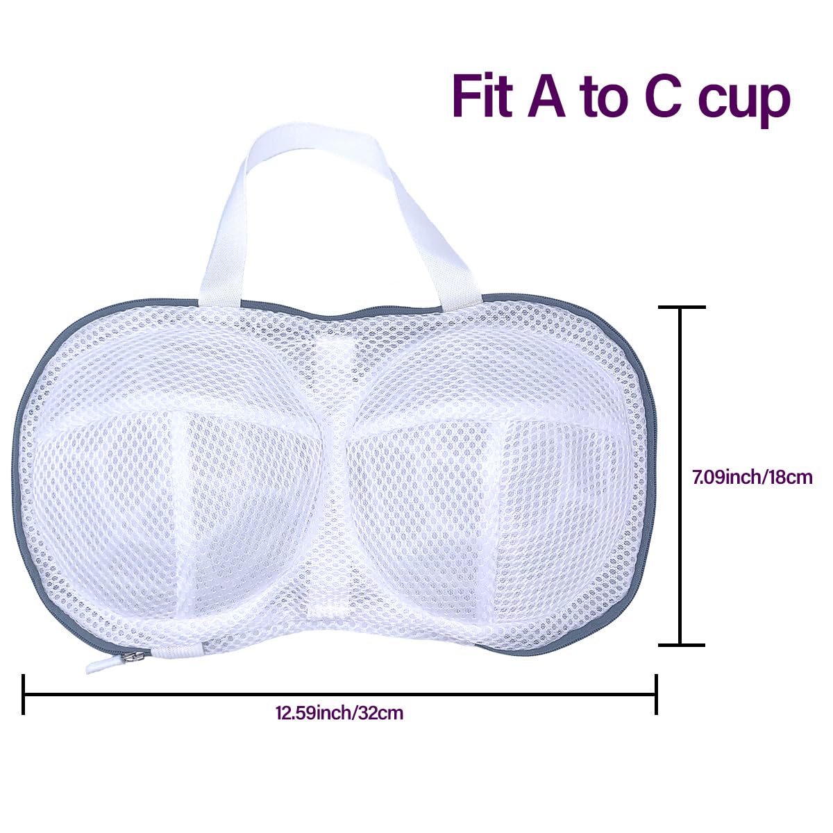 2PCS Bra Washing Bags for Laundry with Upgraded Large 3D Bracket Mesh, Lingerie Brassiere Wash Bags for Washing Machine, Underwear Storage Bag, Bra Organizer (Grey, A to C cup)