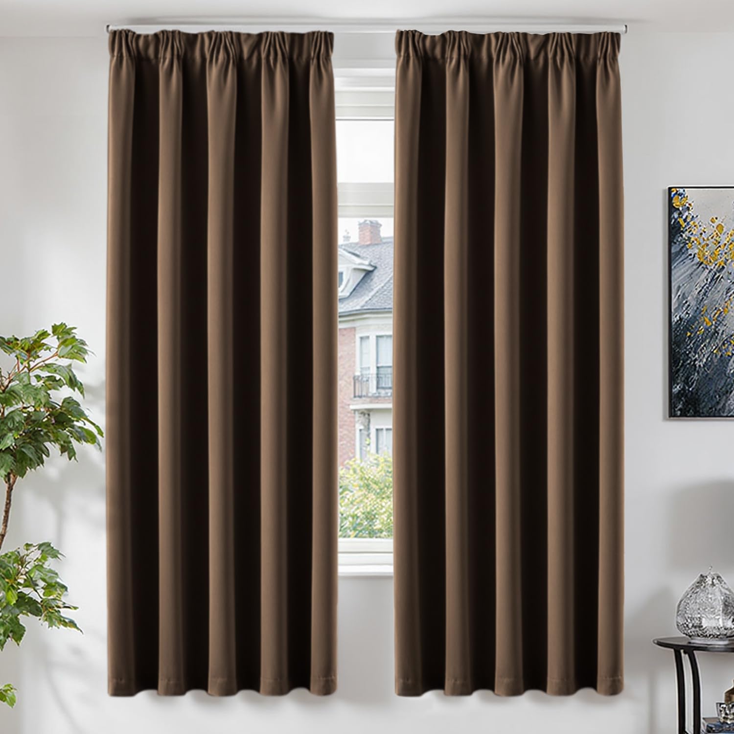 TOPICK Blackout Curtains Living Room Bedroom, W46 xL72 2 PCS, Brown