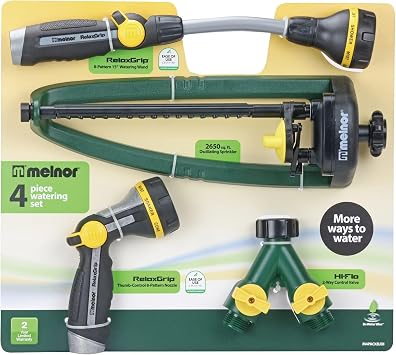 Melnor RelaxGrip 8-Pattern Wand Nozzle, 2650 sq. ft. Oscillating Sprinkler, HiFlo 2-Way Control Valve Kit