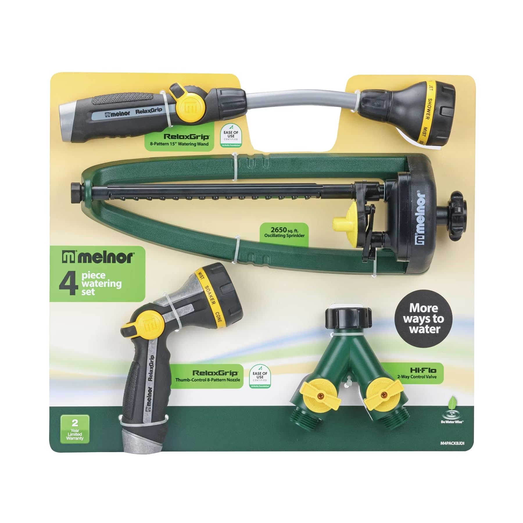 Buse à 8 modes et arroseur oscillant Melnor RelaxGrip avec kit de valve 2 voies HiFlo