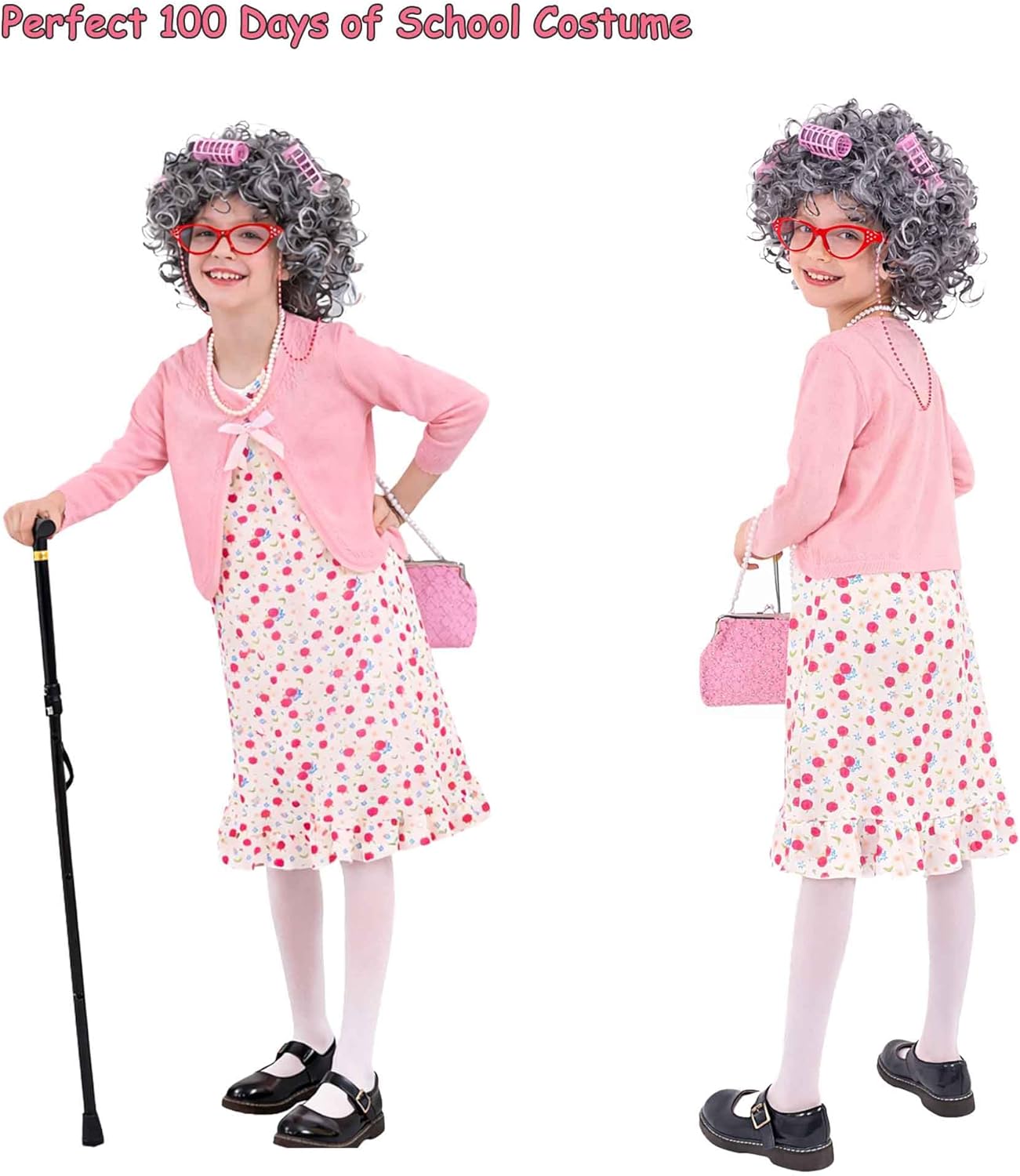 100 Days of School Costume for Girls, Old Lady Costume for Kids, Granny Grandma Dress Up - Image 2