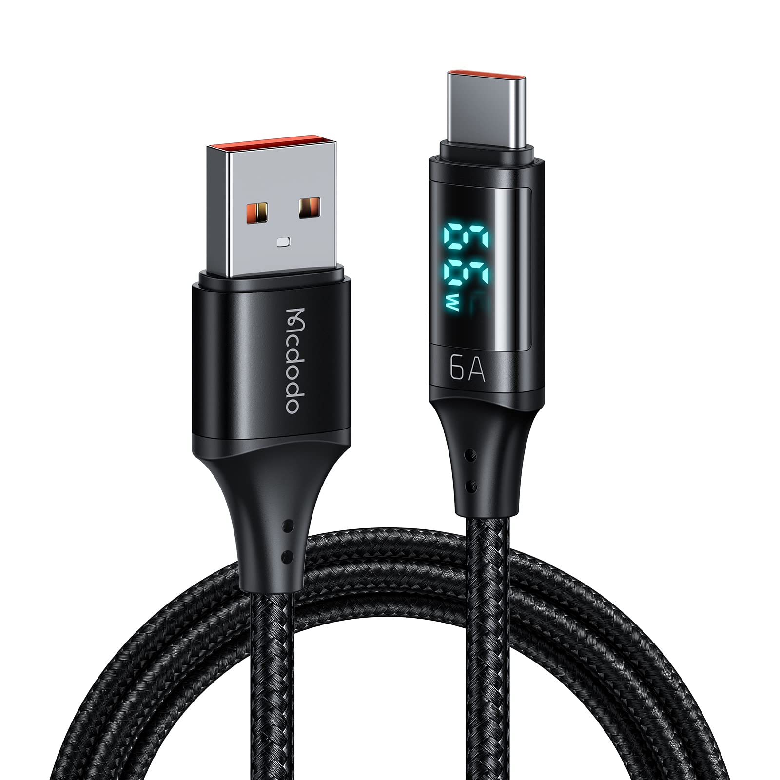 Mcdodo USB-Cケーブル 6A急速充電 出力スクリーン表示 Type-Cケーブル スマートチップ搭載 高速データ転送 アルミ合金シェル 高耐久ナイロン編み タイプC充電コード Type Cコード Pad iPhone 18 Pro/17/16/15シリーズ iPhone Air Xperia Galaxy Pixel AndroidなどUSB-C機器対応 ブラック 1.2m