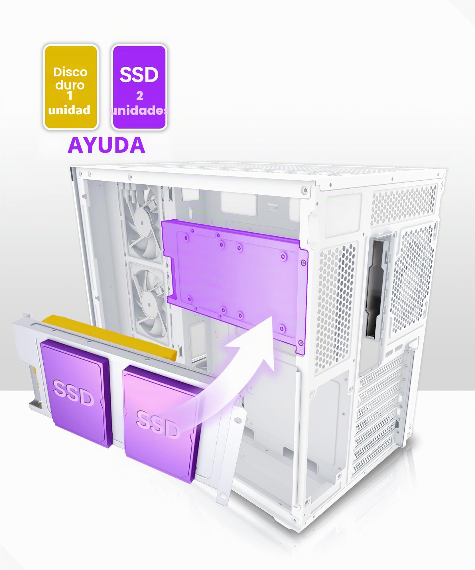 MUSETEX Y6 Caja PC ATX Torre Mediana, 7 Ventiladores PWM ARGB Espejo Infinito, Tipo-C, Cristal Templado 270°, Blanco