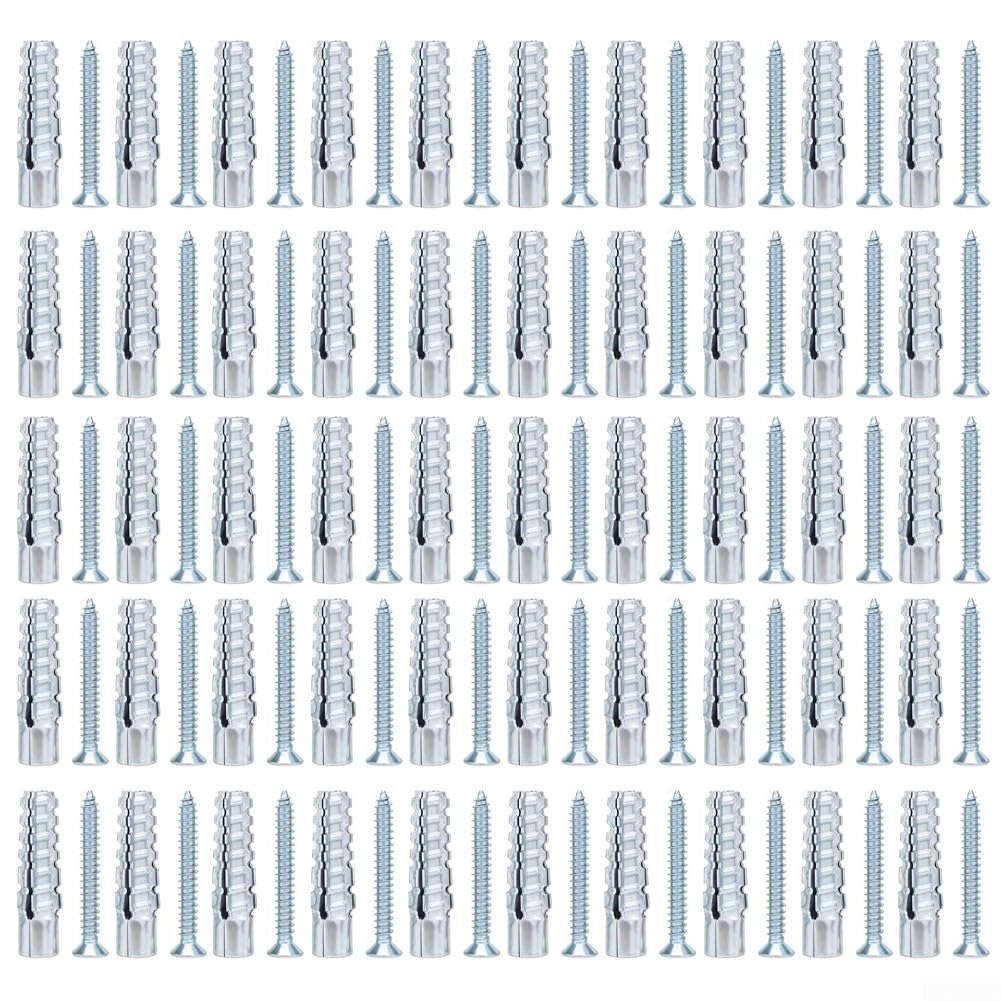 Metal Expansion Tube and Serrated Steel Self Tapping Screws Kit for Heavy Duty Use in Construction and Home Repair, Carbon Steel Material (50pcs M8)