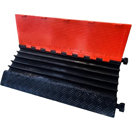 KABLE KONTROLAtlas Heavy Duty Cable Protector Wire Ramp - 5 Channel 36” Long Black & Orange – 36,000 Load Capacity - Rubber Speed Bump and Wire Protector for Indoor and Outdoor Use - CP9984