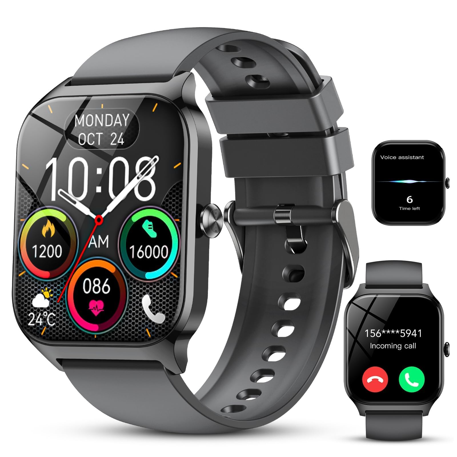 CASCHO Montre Connectée Femme Homme, 1.85" HD Smartwatch, 115+ Modes, Sport Tracker avec téléphonie Bluetooth,Montre Podomètre étanche IP68, Veille jusqu'à 30 Jours, iOS/Android - Noir Brillant