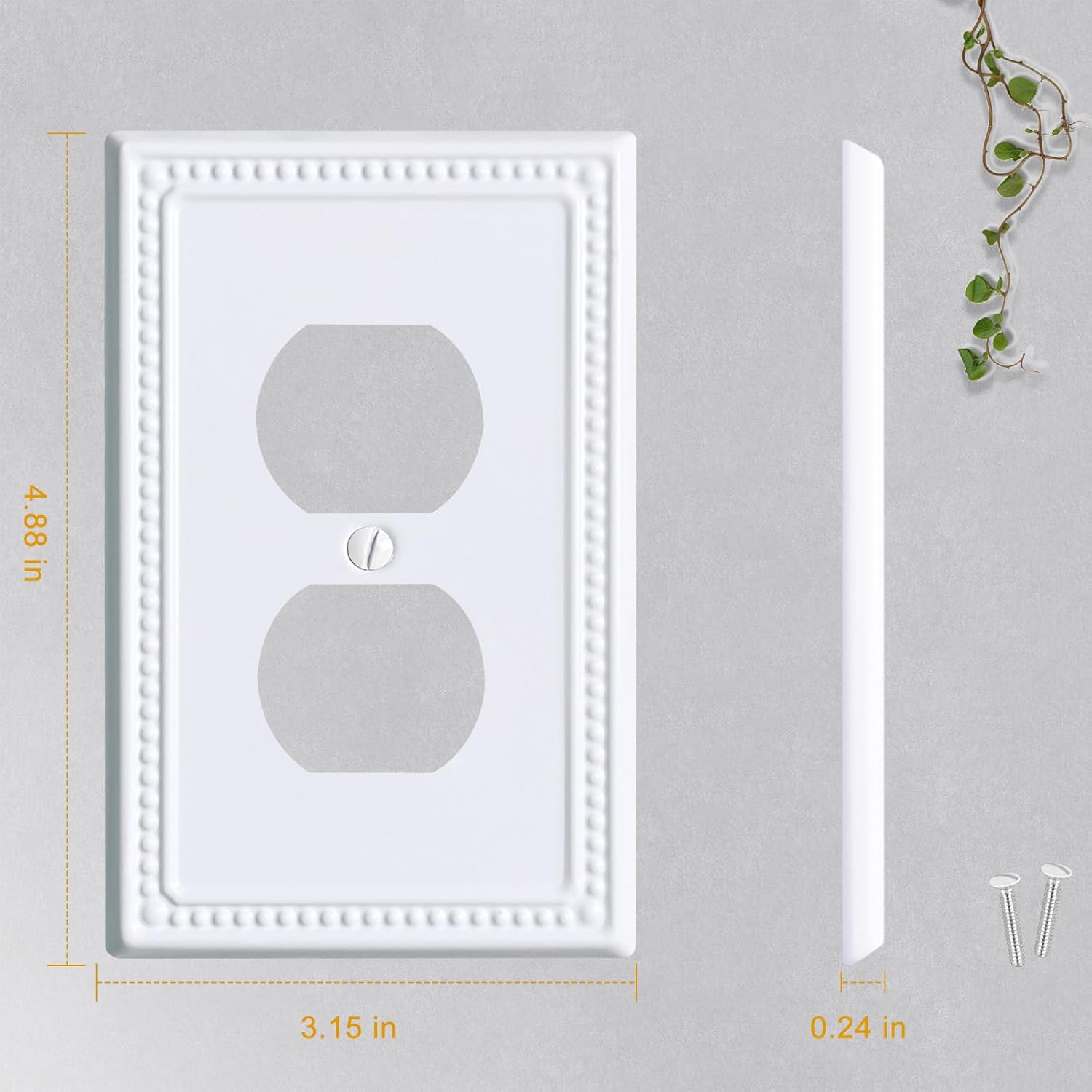 Metal Outlet Covers Wall Plates, White Beadboard Switch Plate Cover, Receptacle Light Switch Covers, Decorative Electrical Outlet Cover (1 Gang Duplex 4 Pack)