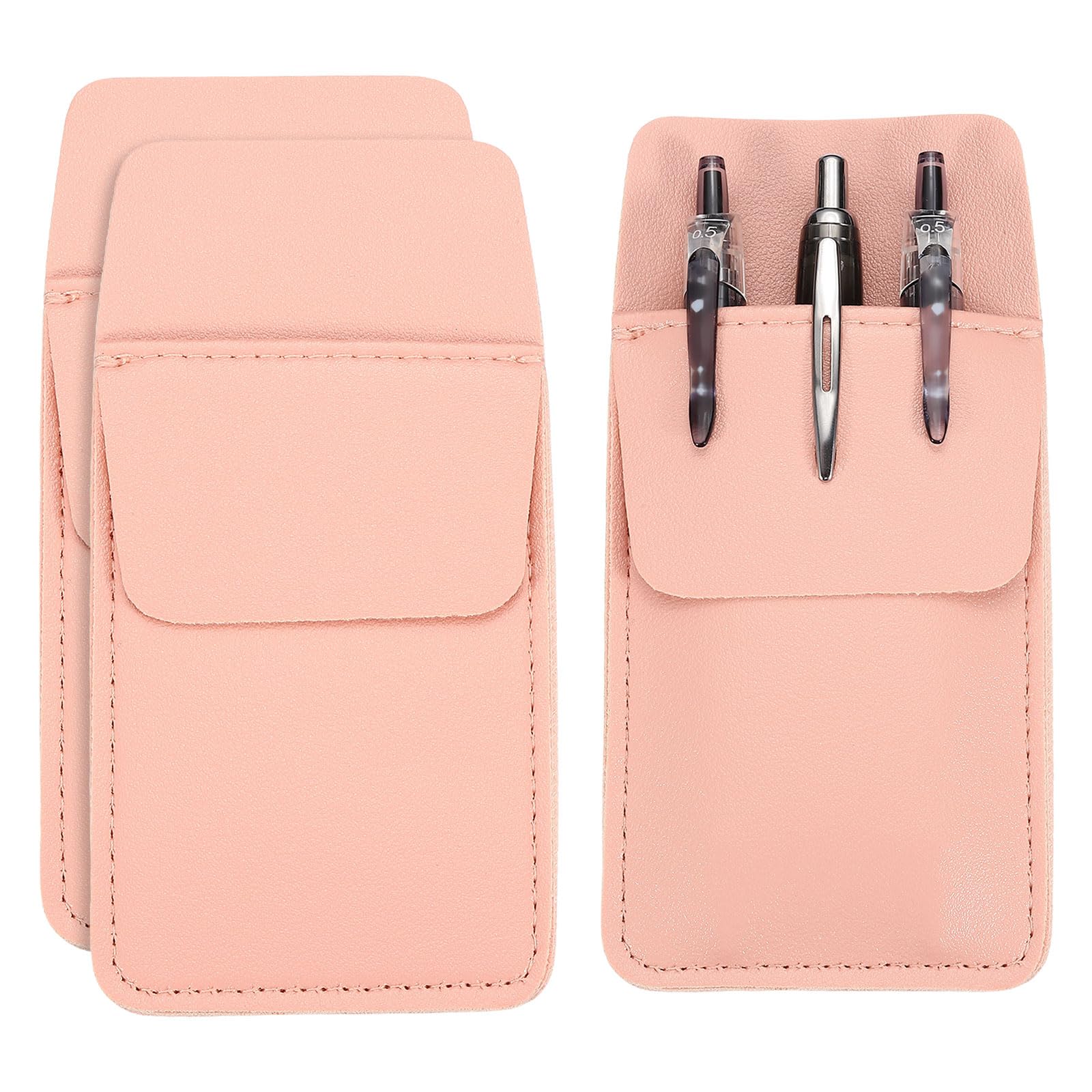 PATIKIL 3 Pack Leather Pocket Protector, MultiPurpose Pen Pocket Protector Pen Holder Organizer Pouch Pencil Sleeve for Heavy Duty Shirts Lab Coats Pointers Notes Card Office, Light Pink