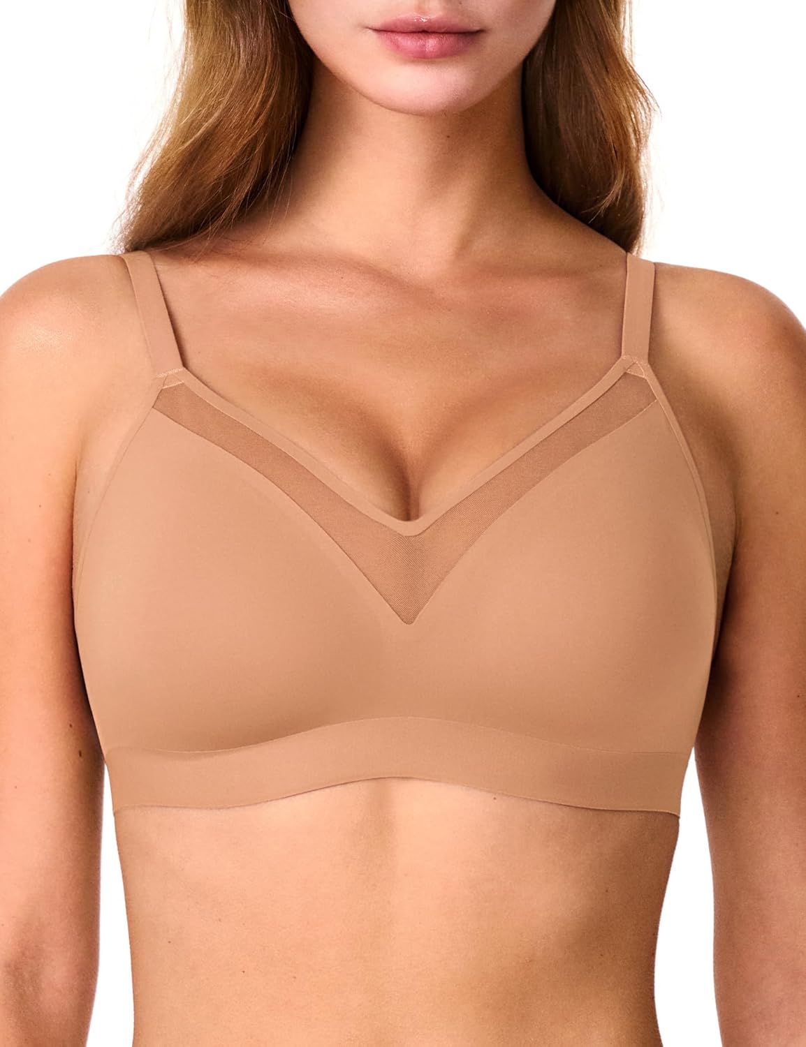 V Neck Mesh Wireless Bras for Women, Seamless Push Up Bralette No Underwire Bra Com...