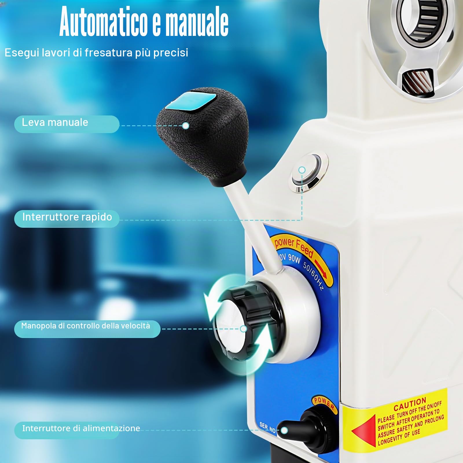 Asse X, 155 kg/cm, motore di avanzamento, cambio di direzione silenzioso, Power Table Feed fresatura, set fresatrice 220 V, 135 lb