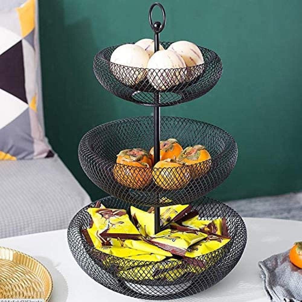 qiuqiu Fruit Stand, 3 Tier Metal Fruit Bow, Art Fruit Basket for Fruit and Vegetables Fruit Bowl Bread Basket