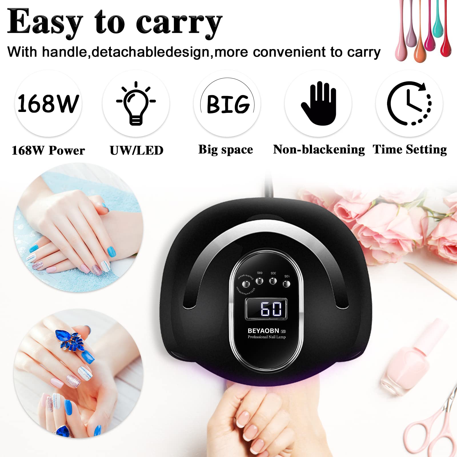 168W Suszarka do paznokci Lampa UV LED do paznokci do paznokci, Suszarka do paznokci do żelowego lakieru do paznokci, Lampa utwardzająca z automatycznym czujnikiem z ustawieniami timera 4