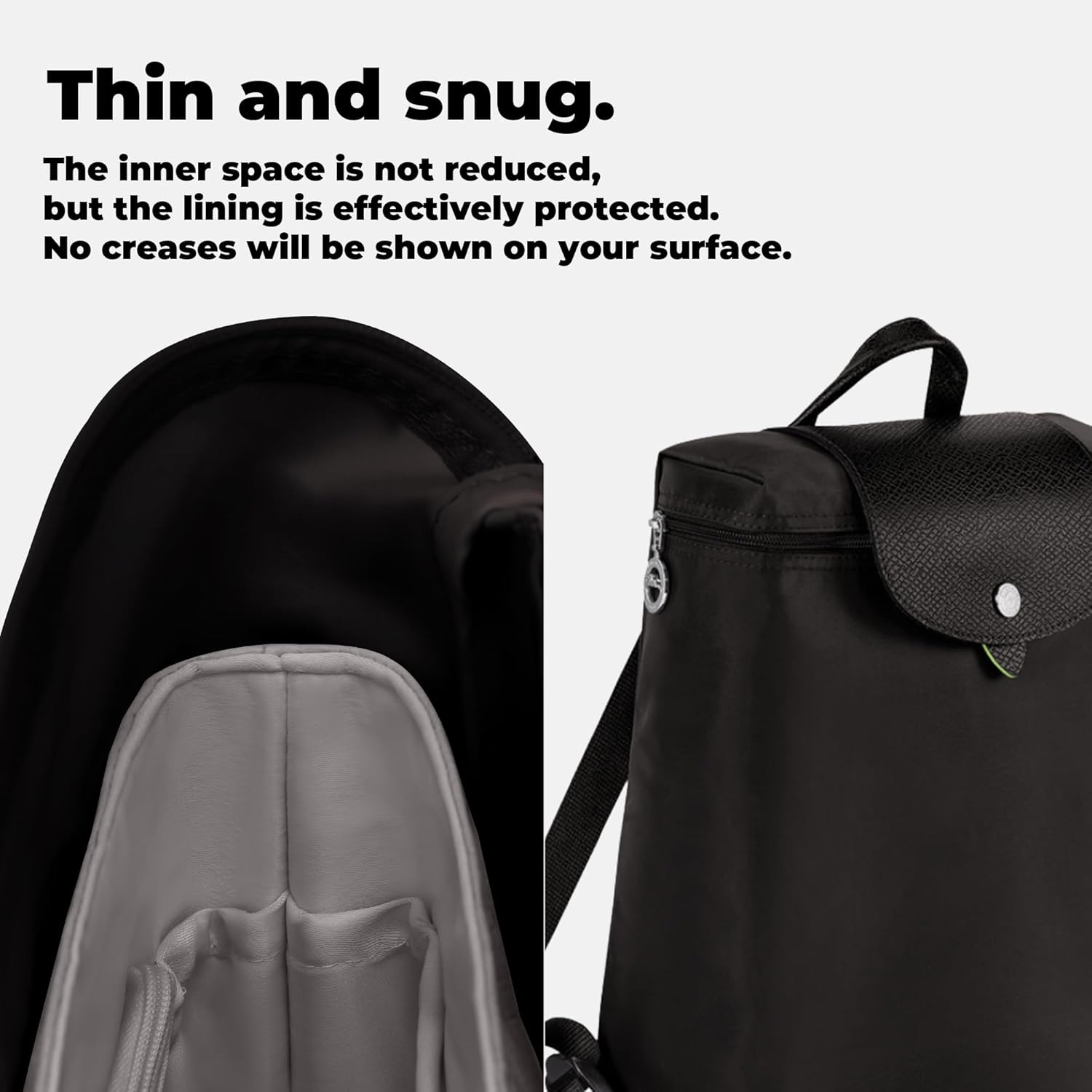 DGAZ Lightweight-Purse Organizer Insert for Longchamp Le Pliage Backpack Bag,silk and DupontPaper handbag inner for Luxury Bags(Le Pliage Original M Backpack,Gris Mouette) - Image 5