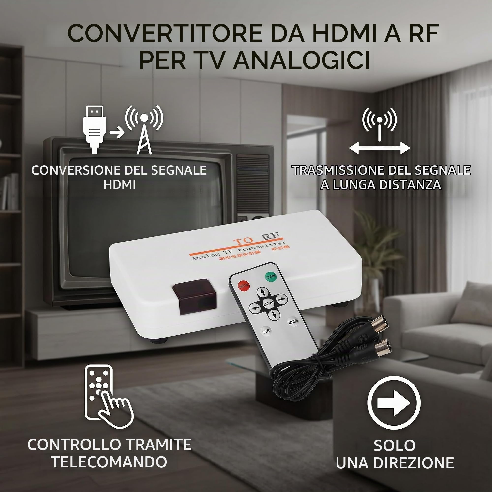 Convertitore HDMI a RF, Modulatore Coassiale Digitale, per TV Analogica