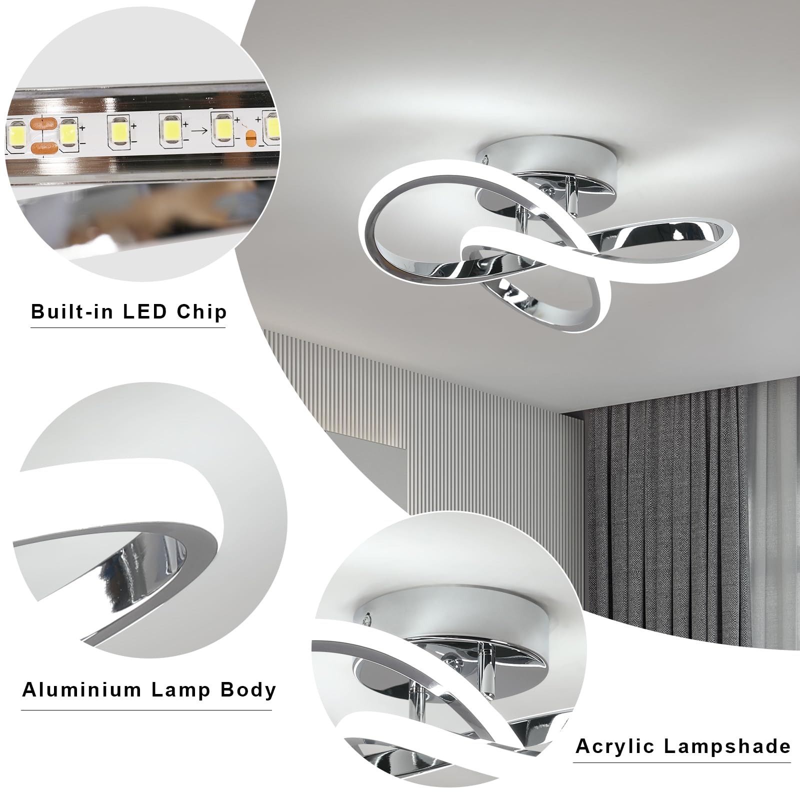Comely Plafoniera LED Moderna, 30W 3300LM Design Fiore Lampada da Soffitto Argento, 6500K Bianco Freddo Lampadario LED Acrilico per Soggiorno Cucina Bagno Camera da Letto Corridoio