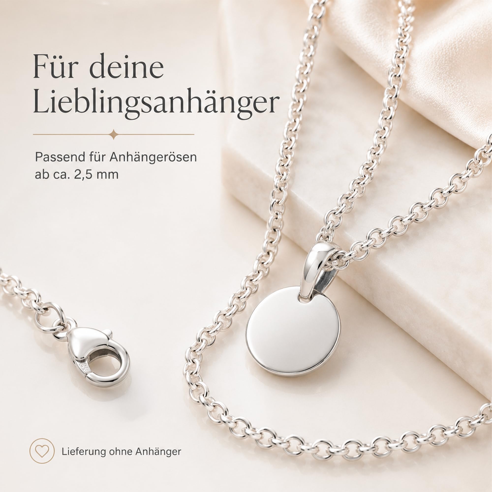 Erbskette 925 Silber Kette Damen Halskette 2,2 mm Rolo-Kette 12-0 | Silberkette in den Längen 42 45 50 60 70 80 90 100 cm verfügbar