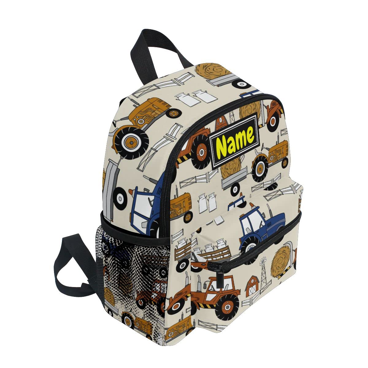 Glaphy Custom Kids Backpack for Boys Girls, Tractors Cars Toddler Backpack Kindergarten Elementary, Personalized Name Preschool Bookbag with Chest Strap