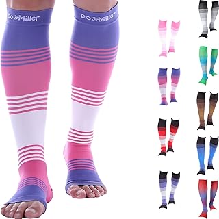 Doc Miller Premium Open Toe Compression Socks Dress Series 1 Pair 20-30mmHg, Toeless Compression Socks Women, Open Toe Pinkvioletwhite, Medium