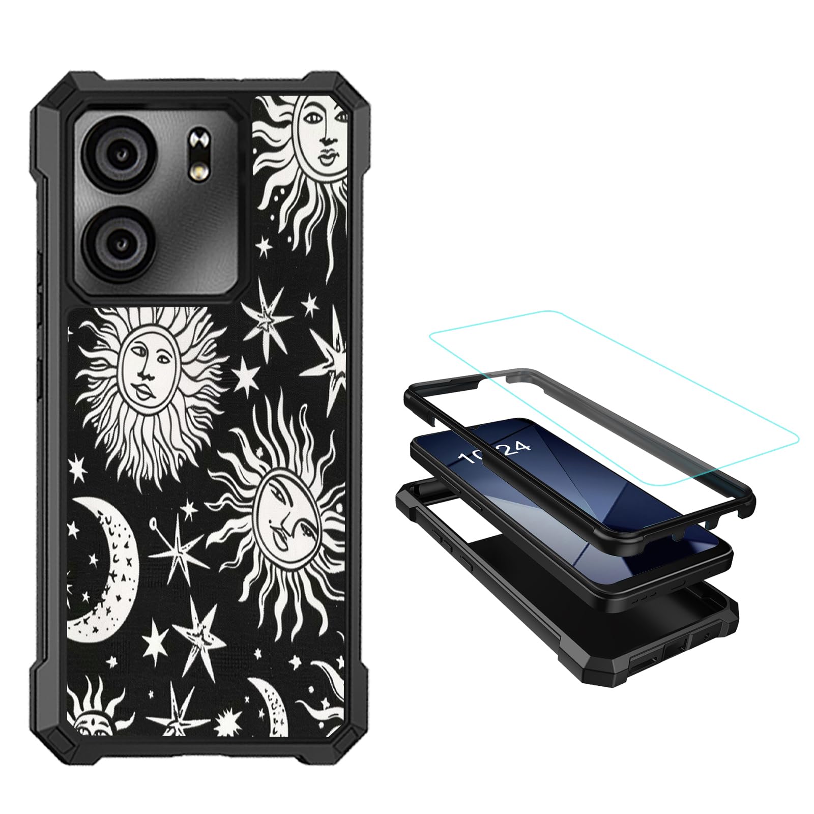 ETLKJVBL for Blu View 5 Phone Case,Sun Moon and Star Military Grade Shockproof Dual Layer Protection with Screen Protector - Full Body Protective Soft