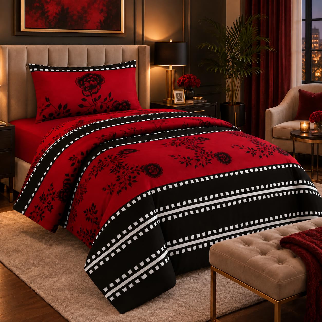 Opulent Living Single Bed Duvet Cover Set, 3pcs Fitted Sheet & Pillowcase