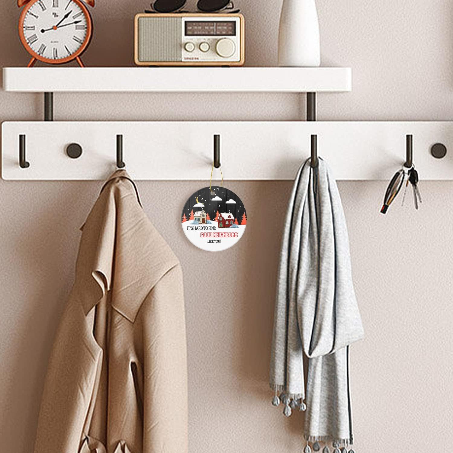 It's Hard to Find Good Neighbors Like You Christmas Ornament 2025 Round Christmas Tree Ornaments Keepsake Gifts for Neighbors Home Decor Flat Circle Ceramic Ornament 3inch with a Gift Box - Image 5