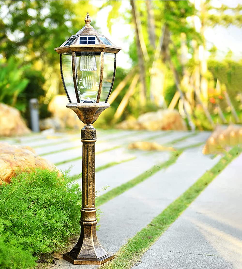 Lampione Solare da Esterno, Luce LED da vialetto in Bronzo Vintage, lampione da Giardino a energia Solare per vialetto, Patio, Decorazione da Giardino, Lanterna con piedistallo Impermeabile