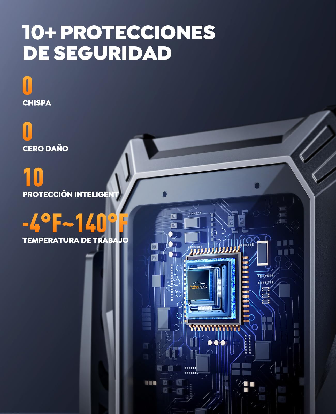 Arrancador de Baterias de Coche con Compresor de Aire, 7000A YaberAuto Arrancador de Coche Portatil (Todo Gas/10,0L Diesel) con 150PSI Inflador, Pantalla Grande y Linterna LED