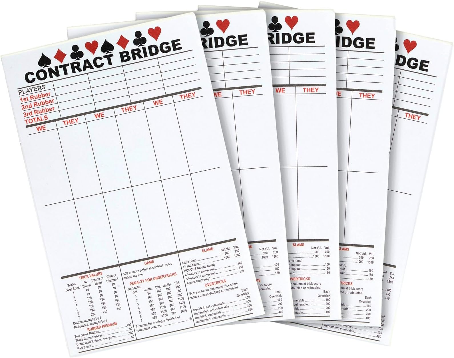 Best Paper Greetings Contract Bridge Score Pads with Scoring Rules - 250 Sheets, 5 Pads, 5.5 x 8.5 in - White Paper - Bridge Score Sheets & Tallies - Game Supplies